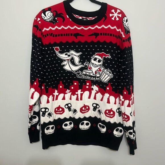 Disney Red Black The Nightmare Before Christmas Jack Skellington Sweater Large - Picture 1 of 6
